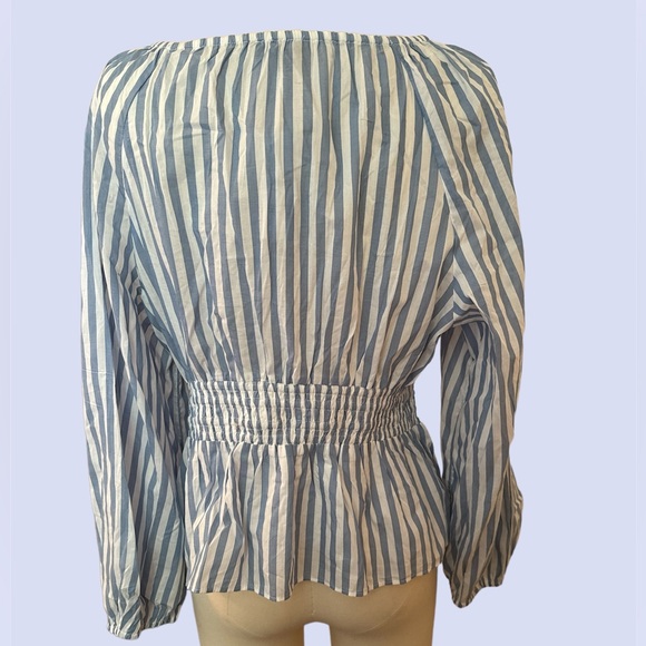 NWT - J. Crew V-neck smocked-waist top in stripe cotton lawn, size M. - Picture 2 of 7